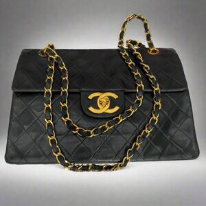 CHANEL Vintage XL Jumbo Single Flap Quilted Lambskin Shoulder/Crossbody Bag